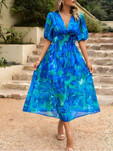 Zarif Baskılı Midi Elbise