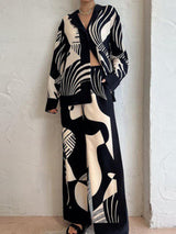 Trendy Graffiti Baskı Gevşek Geniş Bacak Pantolon Takımı