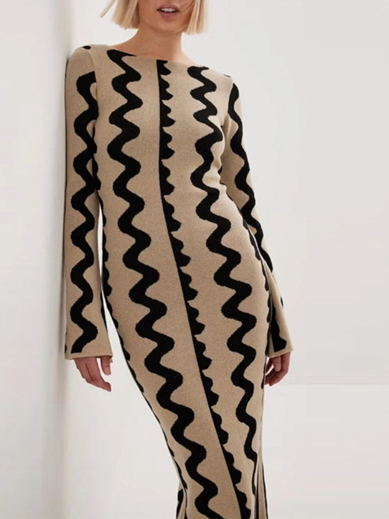 Kontrast Çan Kol Maxi Elbise