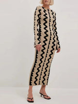 Kontrast Çan Kol Maxi Elbise