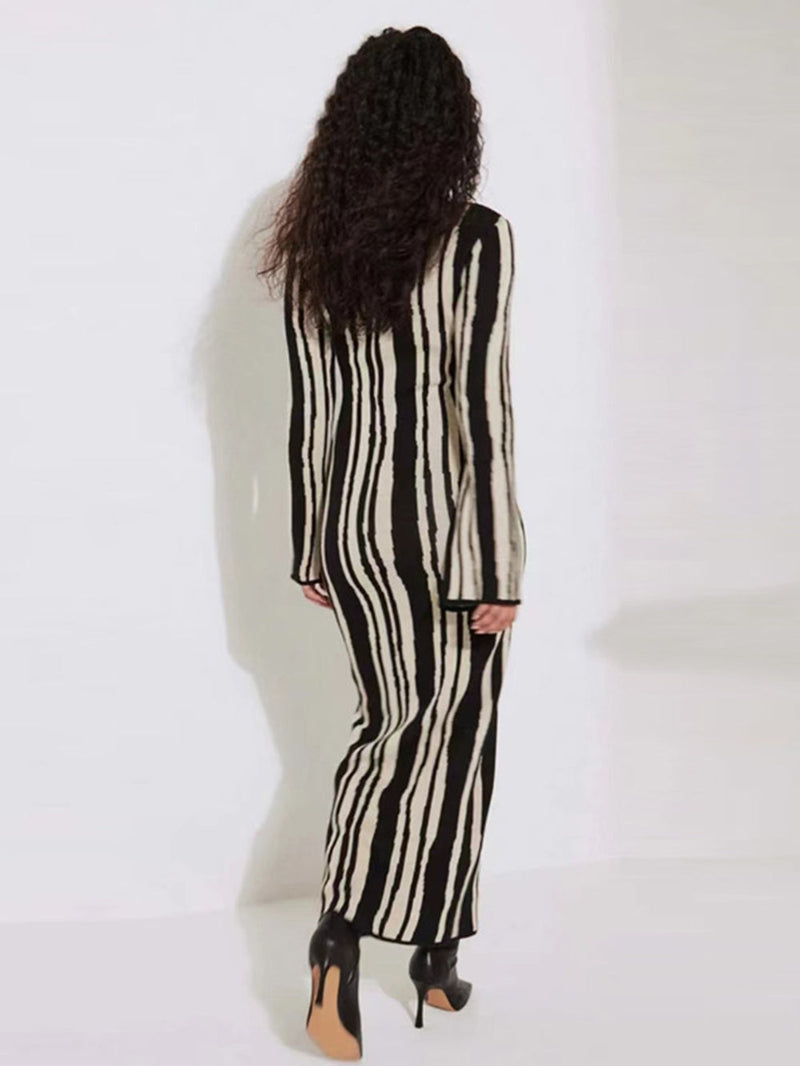 Kontrast Çan Kol Maxi Elbise