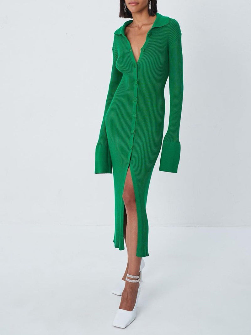 V Yaka Uzun Zil Kol Kazak Maxi Elbise