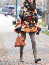 Uzun Kollu Kapüşonlu Baskılı Kaban