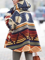 Uzun Kollu Kapüşonlu Baskılı Kaban