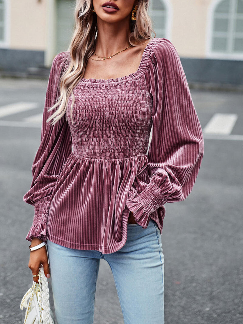 Kare Yaka Füme Kadife Babydoll Üst