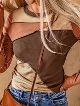 Kömür Grisi Renk Bloklu Açık Dikişli Uzun Kollu Üst