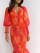 V Yaka Gece Elbisesi Sırtı Açık Midi Elbise