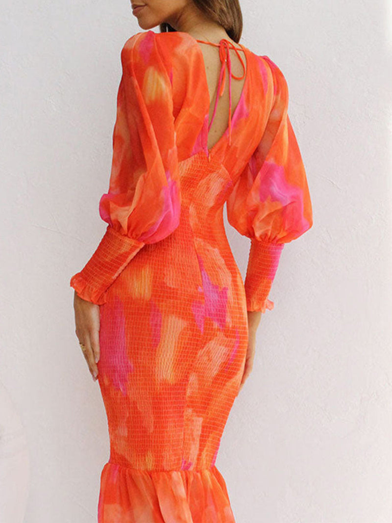 V Yaka Gece Elbisesi Sırtı Açık Midi Elbise