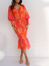 V Yaka Gece Elbisesi Sırtı Açık Midi Elbise