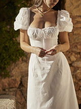 Saray Kare Yaka Dantelli Maxi Elbise