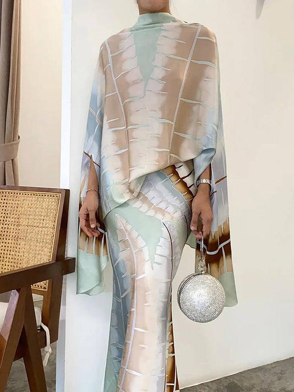 Zarif botanik desenli balıkçı yaka takım