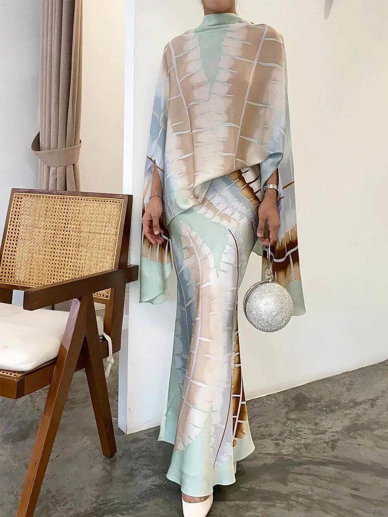 Zarif botanik desenli balıkçı yaka takım