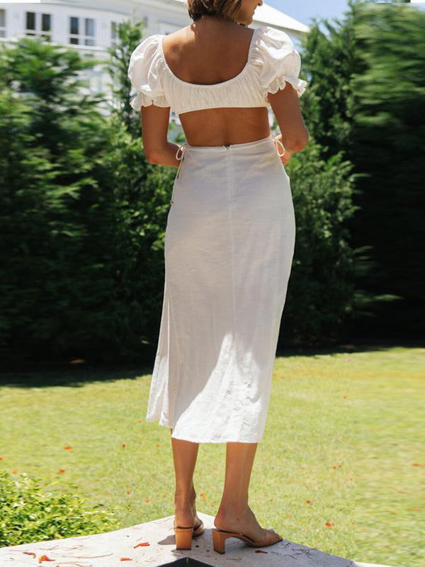 Düz Renk Prenses Kol Midi Elbise