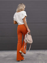 Slim Fit Mikro Flared Fitilli Kadife Yüksek Belli Günlük Pantolon