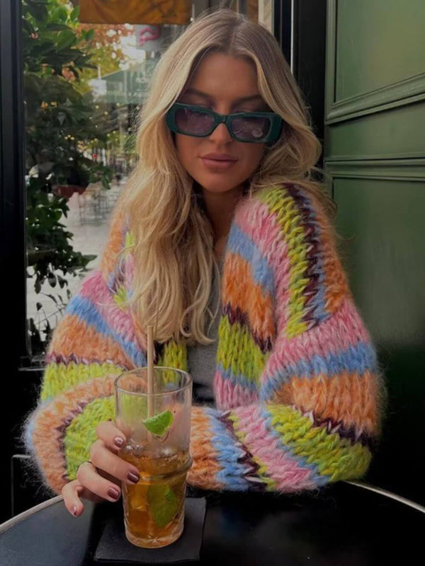 Bol Kontrastlı Kazak Ceket