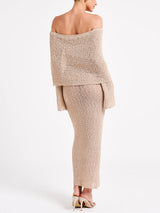 Düşük Omuz Buklet Maxi Elbise