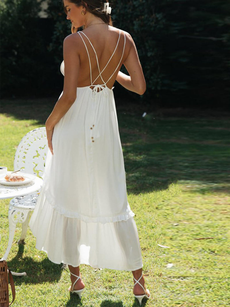 Şifon Fırfırlı Midi Elbise