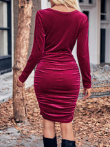 Salıncak Yaka Payetli Kadife Mini Elbise