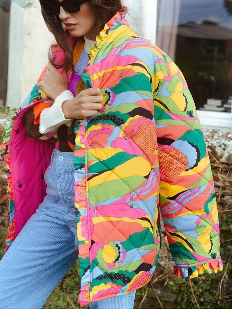 Baskılı Pileli Dantelli Pamuklu Kaban