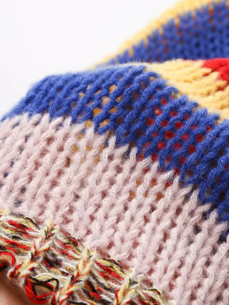 Retro Kontrast Çizgili Kazak