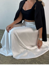 Asetat Saten İpeksi Drapeli Yüksek Bel Etek