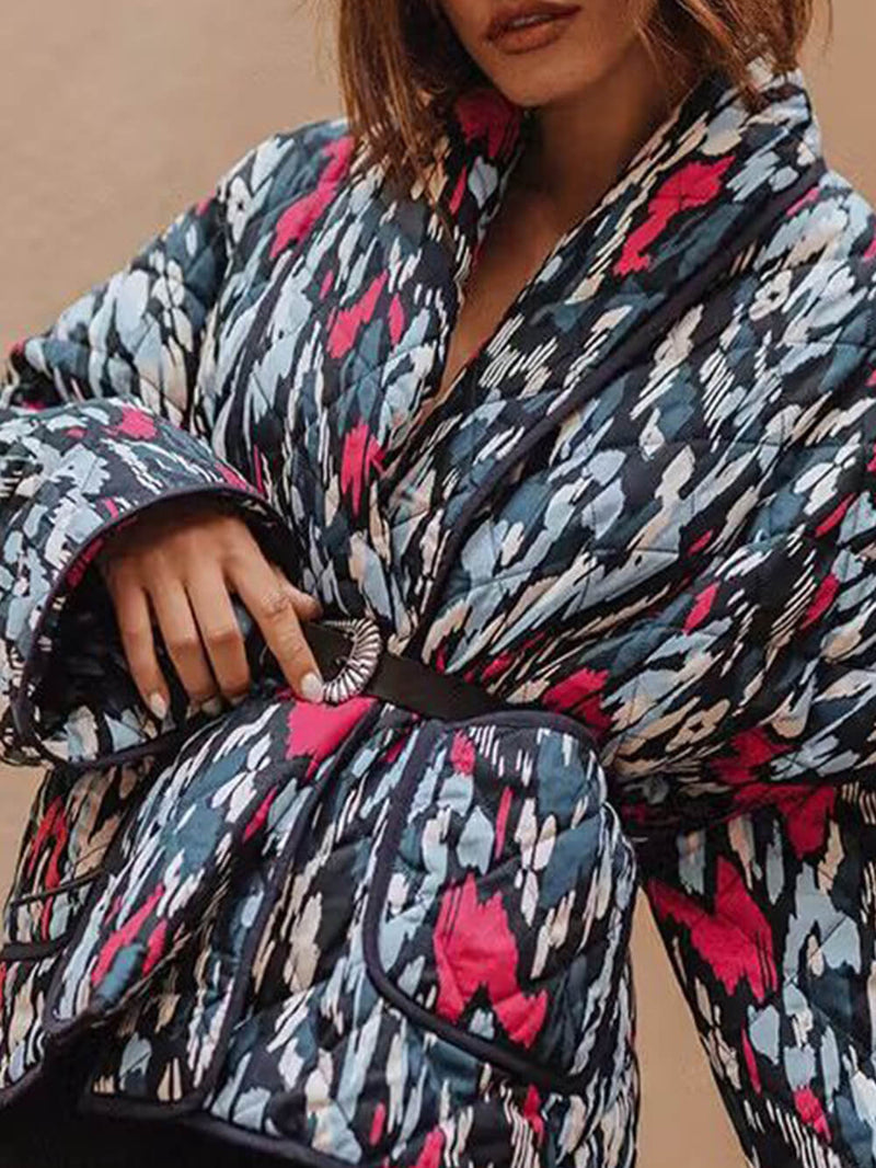 Baskılı İnce Cepli Pamuklu Hırka Kaban