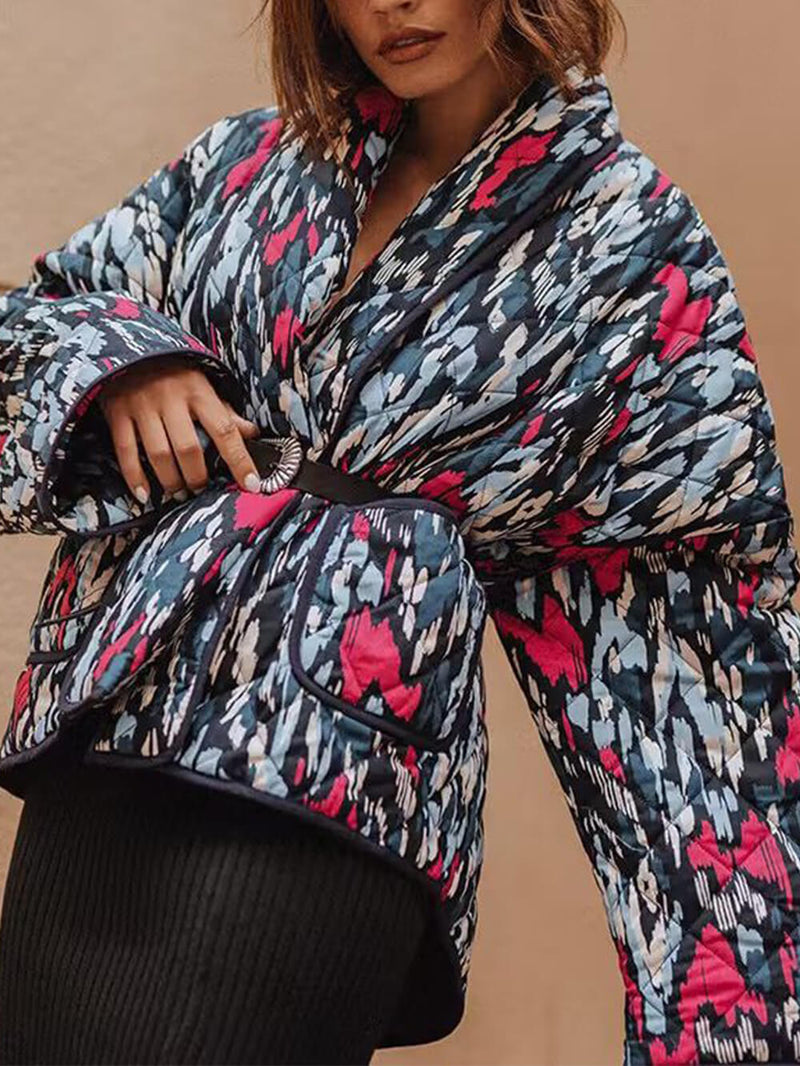 Baskılı İnce Cepli Pamuklu Hırka Kaban