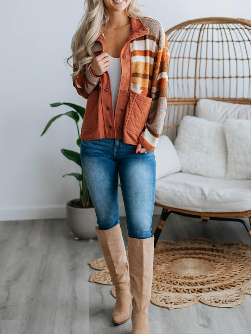 Çizgili Kontrast Kürk Mont