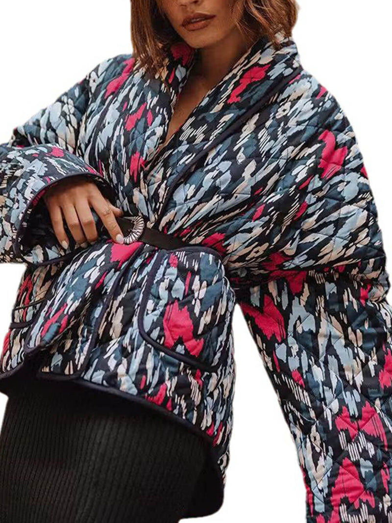 Baskılı İnce Cepli Pamuklu Hırka Kaban