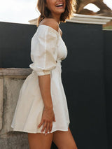 Tek Omuz Düşük Bel Balon Kol Mini Elbise