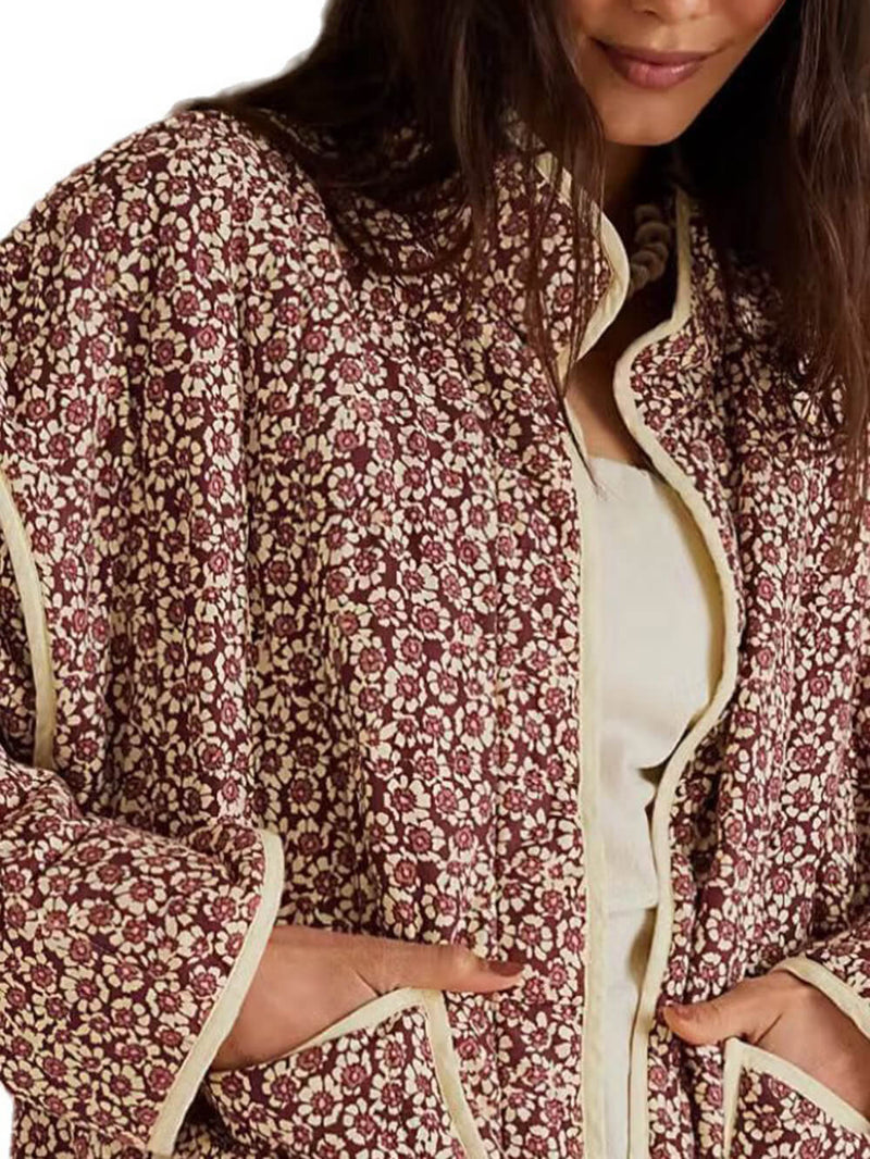 Baskılı İnce Cepli Pamuklu Hırka Kaban