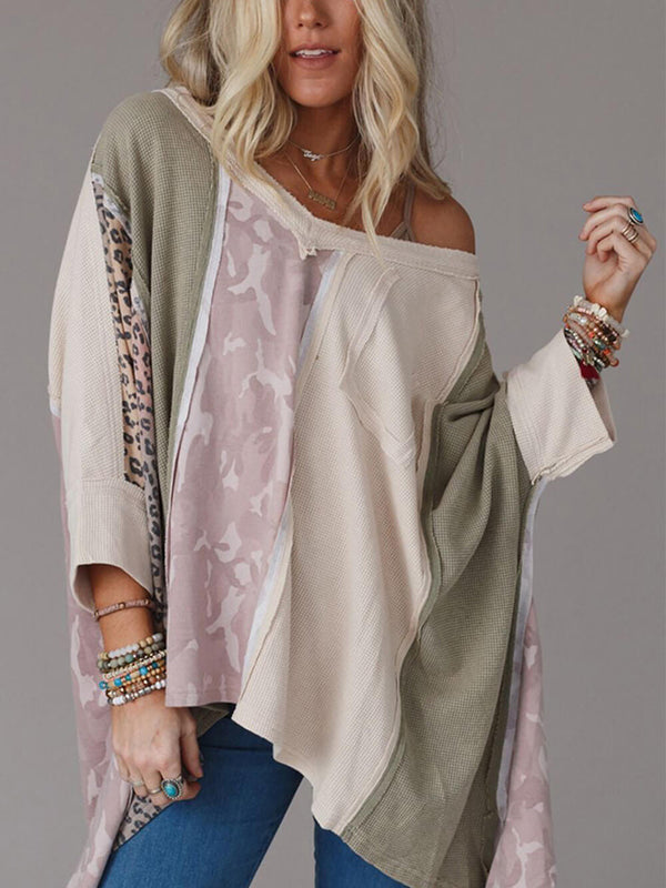 Günlük Leopar Desenli Patchwork Kazak