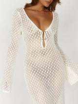 Tığ işi Balık Kuyruğu Flare Kol Maxi Elbise