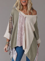 Günlük Leopar Desenli Patchwork Kazak