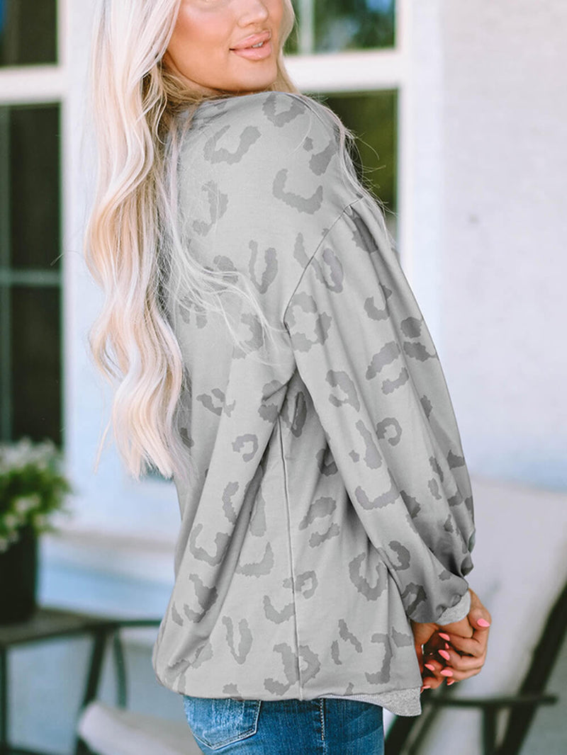 Leopar Desenli Kapalı Omuz Kazak Kazak