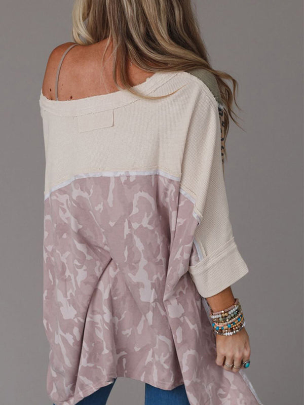 Günlük Leopar Desenli Patchwork Kazak