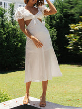 Düz Renk Prenses Kol Midi Elbise