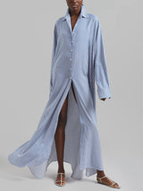 Avery Fluid Shirt Dress - White/Blue Stripe