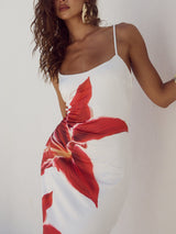 Unutulmaz Soyut Çiçek Desenli Maxi Elbise