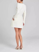 Zarif Kız Charm İnci Trim Yarık Kol Cep Mini Elbise