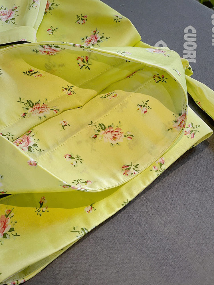 Floresan Yeşil Çiçekli Uzun Kollu Pijama Takımı