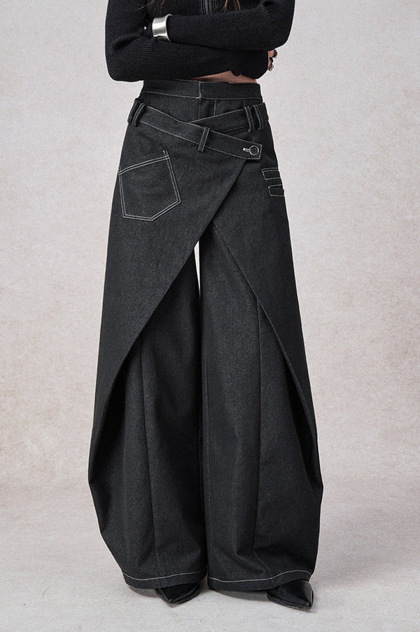 Swinging Symphony Fake Two-Piece Wide-Leg Jeans