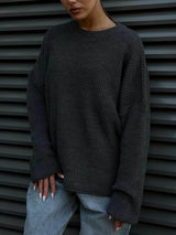 Klasik Düz Renk Yuvarlak Yaka Kazak