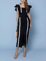 Zarif Kontrastlı Fırfırlı Üst