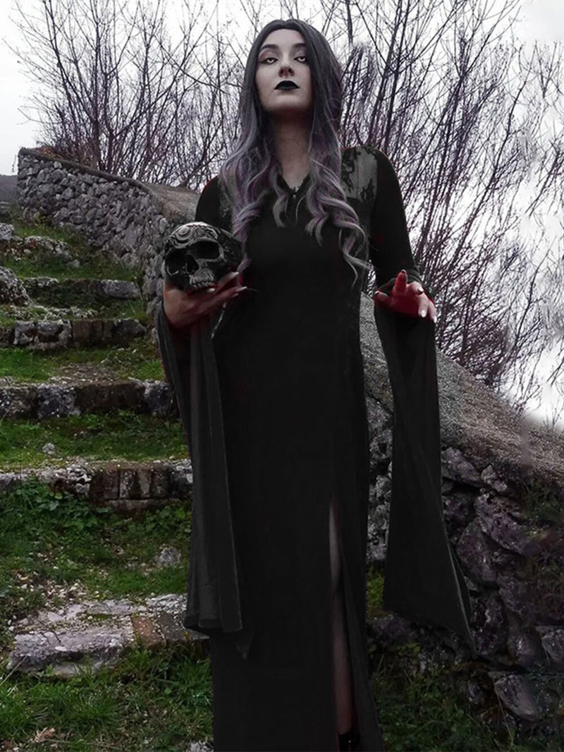 Cadılar Bayramı Seksi Yarık Etek Cadı Maxi Elbise