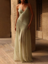 Ethereal Elegance Pileli Patchwork Yırtmaçlı Maxi Elbise