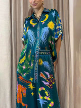 Benzersiz Baskı Elastik Bel Cepli Geniş Paça Pantolon Takım