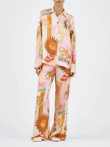 Benzersiz Baskılı Günlük Gömlek Üst ve Elastik Bel Bol Pantolon Takımı