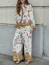 Özellikler Etnik Desenli Bol Lastikli Pantolon-Takım