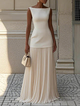 Elegant Pleated Skirt & Classic Boat-Neck Top Set